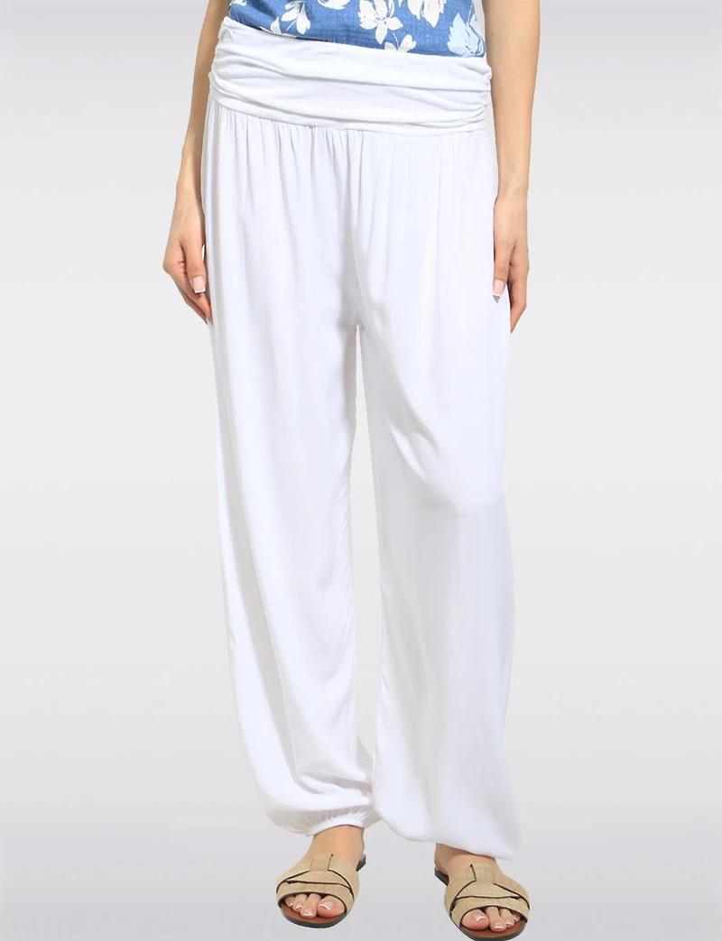 Pantalon Ballon Solide Fluide à Taille et Ourlet Élastiques par Froccella