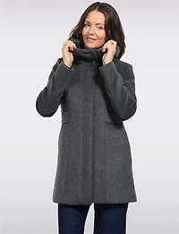 Manteau Mi-long À Capuche en Laine Végane Coupe Droite Zippé Par Point Zero
