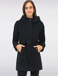 Manteau Chic à Capuche en Laine Végane avec Ceinture Amovible par Point Zero