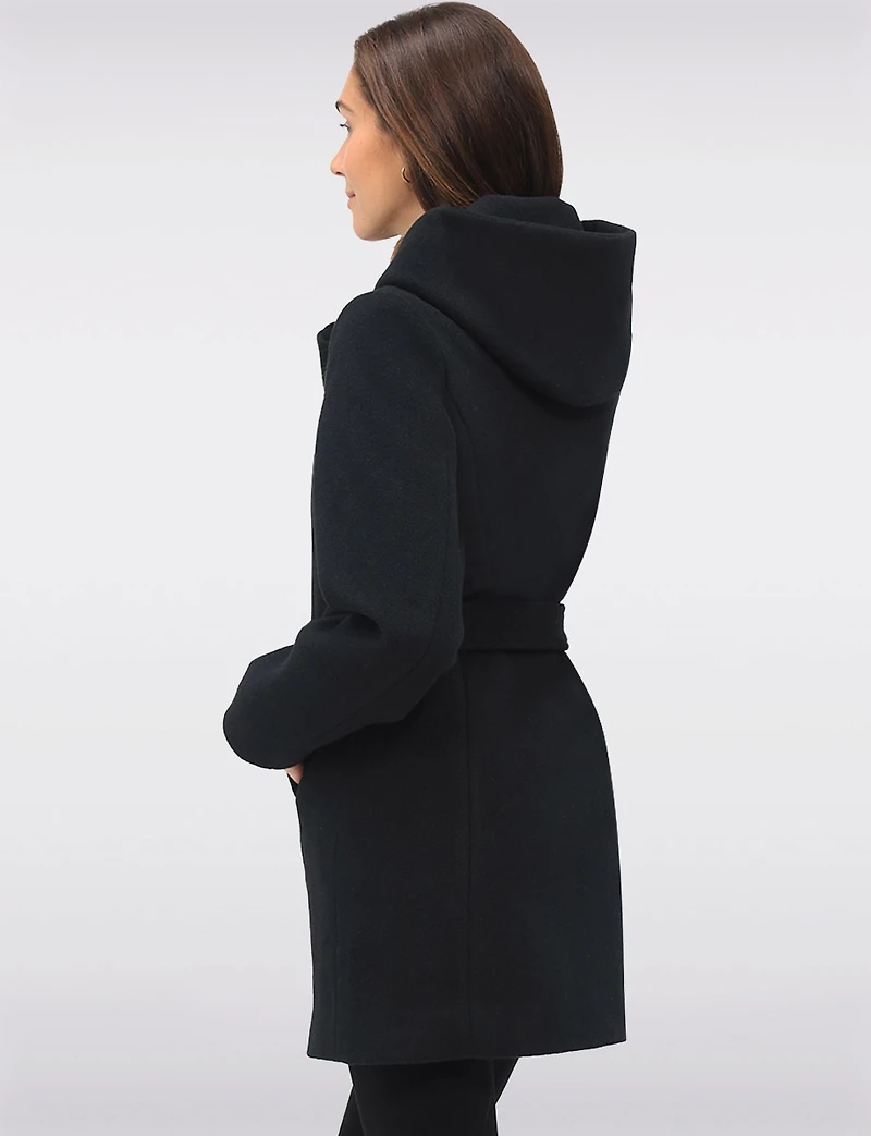 Manteau Chic à Capuche en Laine Végane avec Ceinture Amovible par Point Zero