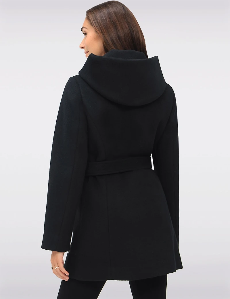 Manteau Chic à Capuche en Laine Végane avec Ceinture Amovible par Point Zero