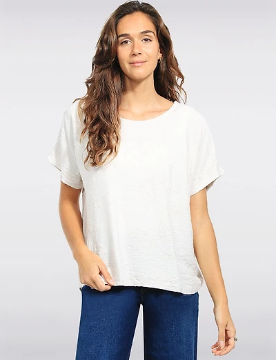 Haut en Coton Brodé à Manches Courtes Blouse Ample Avec Col Rond par Froccella