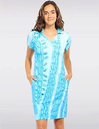 Robe À Imprimé Abstrait Col Chemise Manches Courtes & Poches - Claire Desjardins