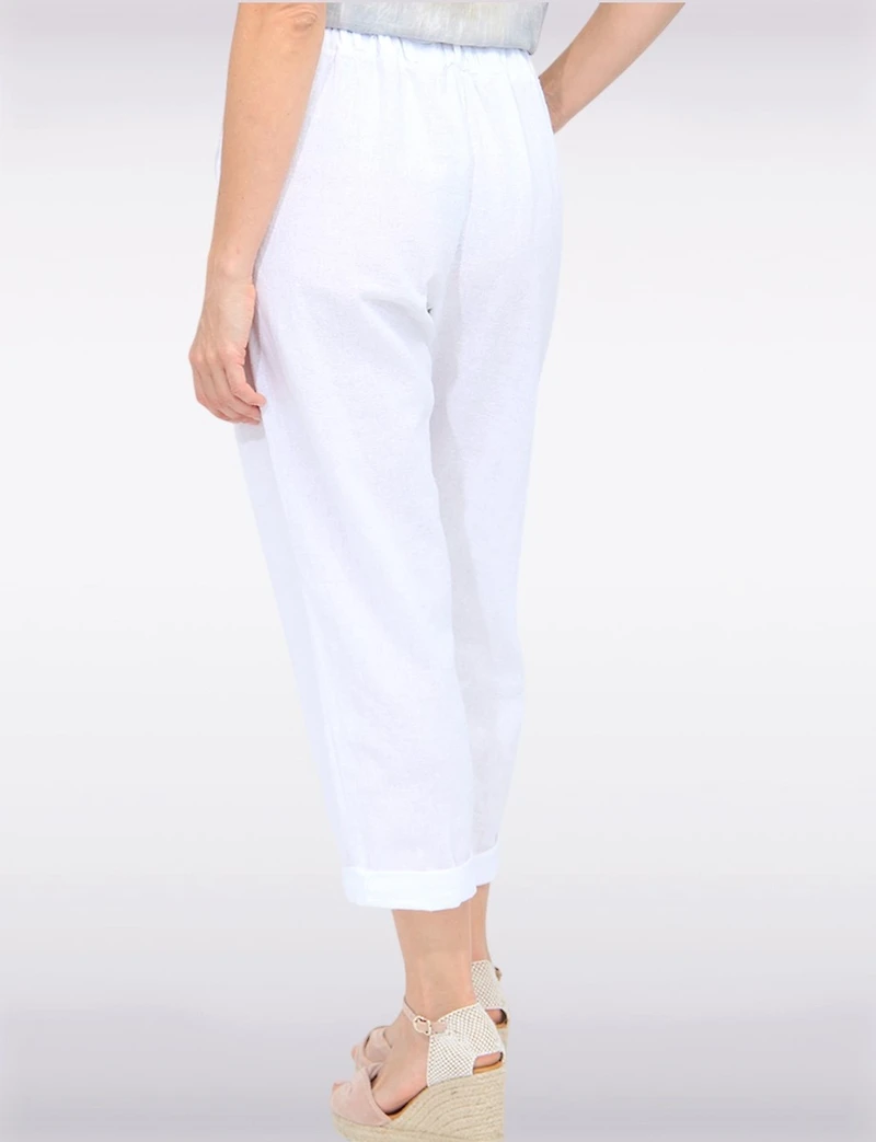 Pantalon Droit à Taille Haute avec Plis Ceinturé en Lin Mélange par Froccella