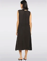 Robe Lin Midi Boutonnée Col en V Sans Manches Coupe A-Ligne par Froccella