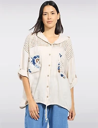 Veste Décontractée à Capuche Légère Lin Coton avec Cordon Froccella
