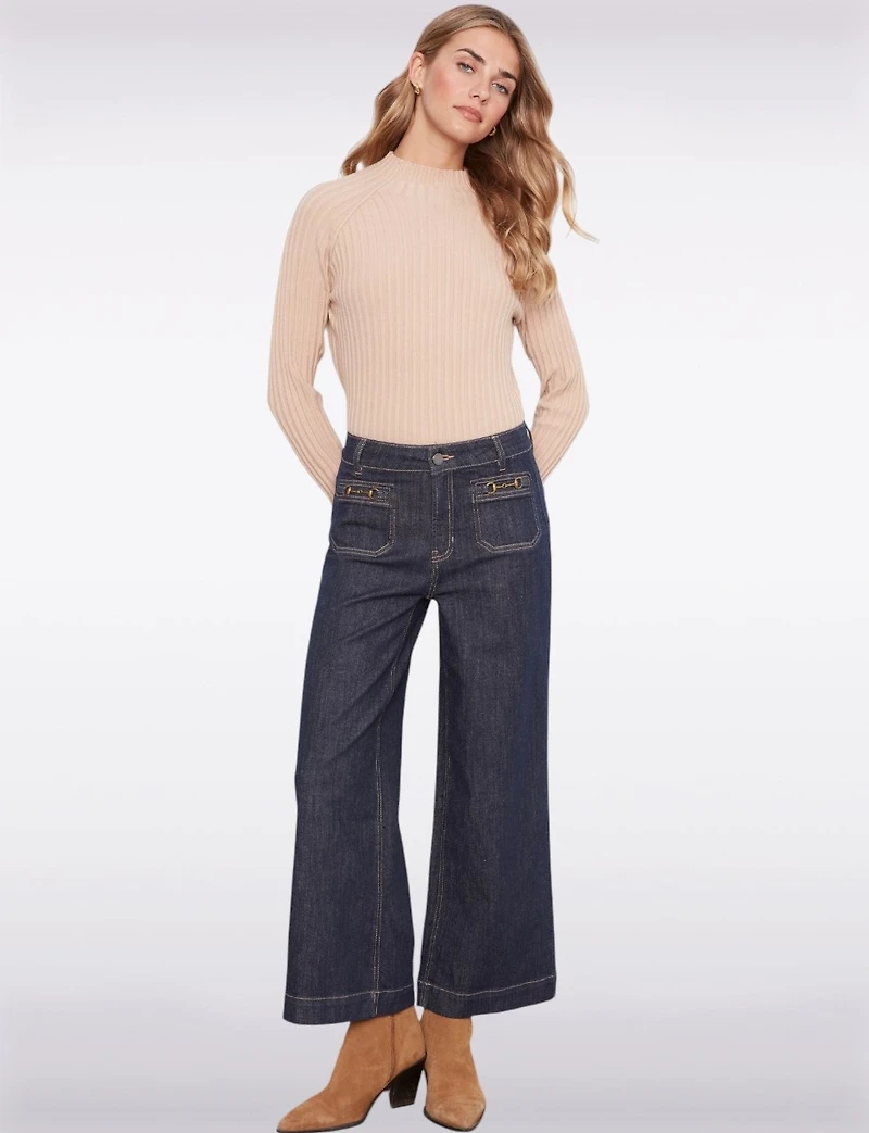 Jean Large Taille Haute Écourté Avec Détail De Mors Cheval Par Charlie B
