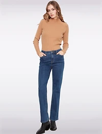 Pantalon Élégant Droit En Denim Extensible Foncé Avec Poches Par Charlie B