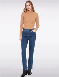 Pantalon Élégant Droit En Denim Extensible Foncé Avec Poches Par Charlie B