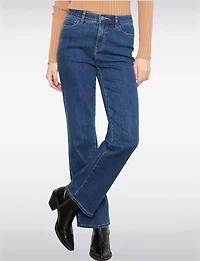 Pantalon Élégant Droit En Denim Extensible Foncé Avec Poches Par Charlie B