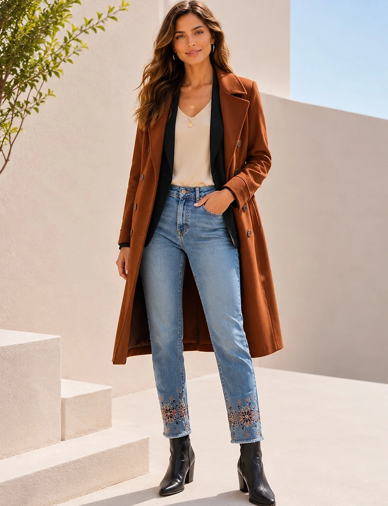 Blazer Extensible Coupe Classique Ourlet Arrondi, Manches 3/4 et Col Châle Perle