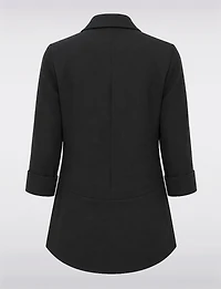 Blazer Extensible Coupe Classique Ourlet Arrondi, Manches 3/4 et Col Châle Perle