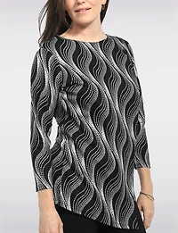 Haut En Tricot Asymétrique À Motif Abstrait Ondulé t Bouton Décoratif par Perle