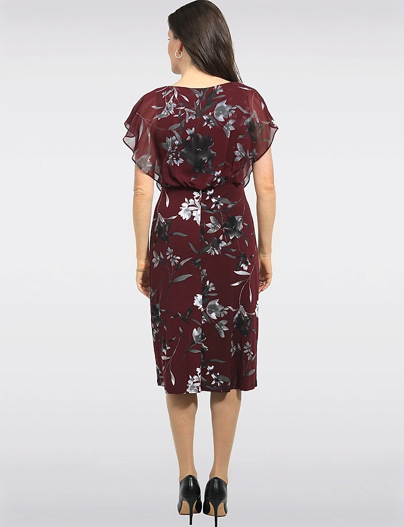 Robe Imprimée Extensible À Manches Papillon & Taille Définie – Connected Apparel