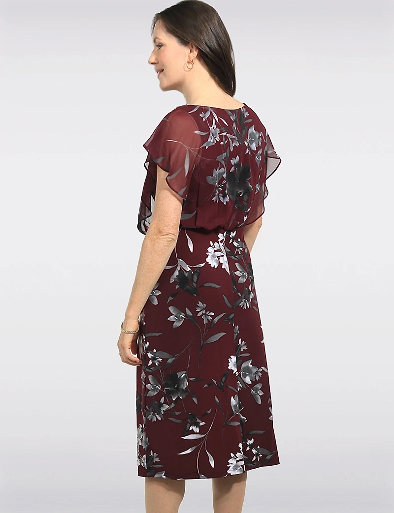 Robe Imprimée Extensible À Manches Papillon & Taille Définie – Connected Apparel