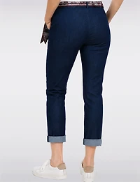 Jean Ajusté Extensible Délavé Foncé à Enfiler avec Ceinture-Foulard Froccella