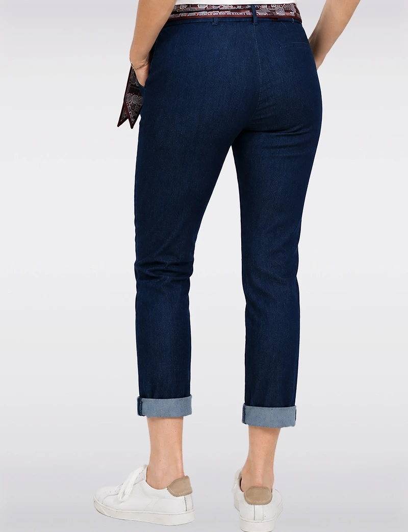 Jean Ajusté Extensible Délavé Foncé à Enfiler avec Ceinture-Foulard Froccella