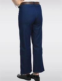 Pantalon Denim Extensible Foncé Coupe Droite Ceinture Faux Cuir par Froccella
