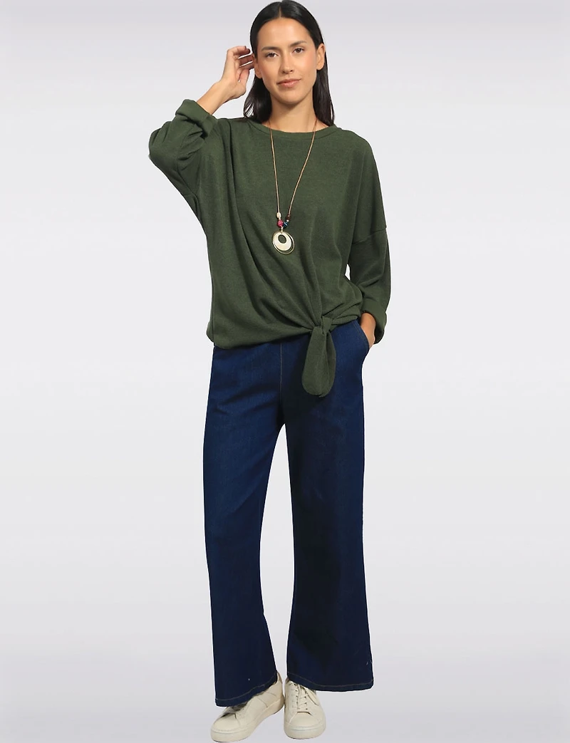 Froccella Jean Foncé Extensible Coupe Décontractée à Jambe Large avec Ceinture
