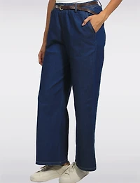Froccella Jean Foncé Extensible Coupe Décontractée à Jambe Large avec Ceinture
