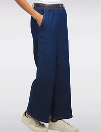 Froccella Jean Foncé Extensible Coupe Décontractée à Jambe Large avec Ceinture