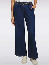 Froccella Jean Foncé Extensible Coupe Décontractée à Jambe Large avec Ceinture
