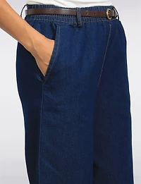 Froccella Jean Foncé Extensible Coupe Décontractée à Jambe Large avec Ceinture