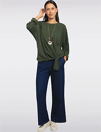 Froccella Jean Foncé Extensible Coupe Décontractée à Jambe Large avec Ceinture