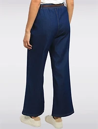 Froccella Jean Foncé Extensible Coupe Décontractée à Jambe Large avec Ceinture