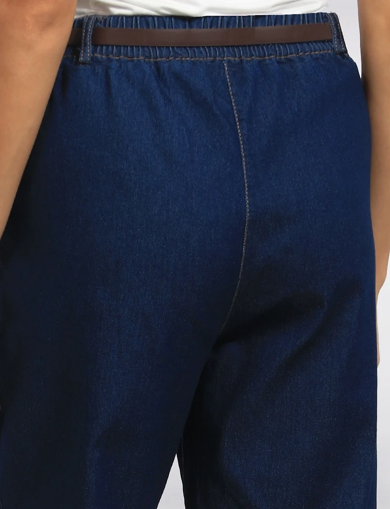 Froccella Jean Foncé Extensible Coupe Décontractée à Jambe Large avec Ceinture