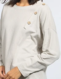 Tunique Froissée Asymétrique À Manches Longues Détails Boutonnés Par Froccella