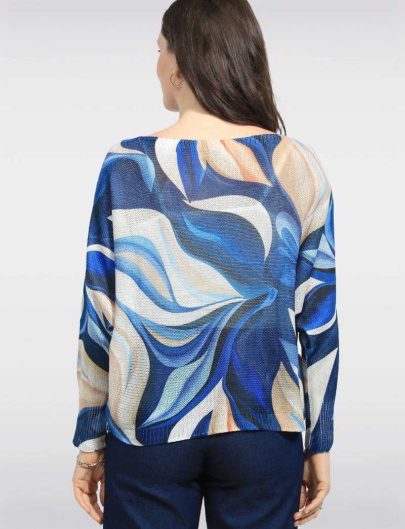 Haut en Tricot Manches Dolman Longues Col Bateau Imprimé Abstrait Par Froccella