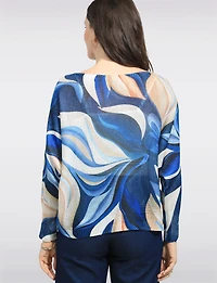 Haut en Tricot Manches Dolman Longues Col Bateau Imprimé Abstrait Par Froccella