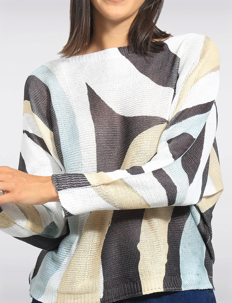 Haut Chic En Maille Motif Abstrait À Manches Dolman Col Bateau par Froccella