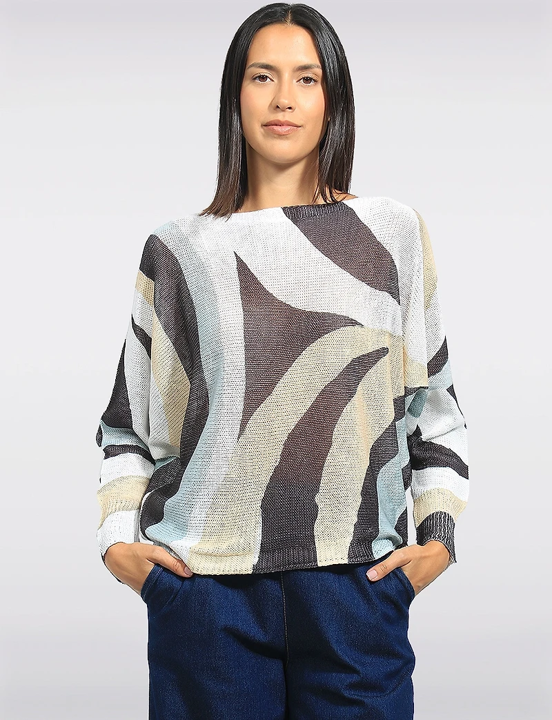 Haut Chic en Tricot Motif Abstrait à Manches Dolman et Col Bateau par Froccella