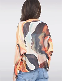 Haut En Maille Imprimé Visage Abstrait À Manches Dolman Col Bateau par Froccella