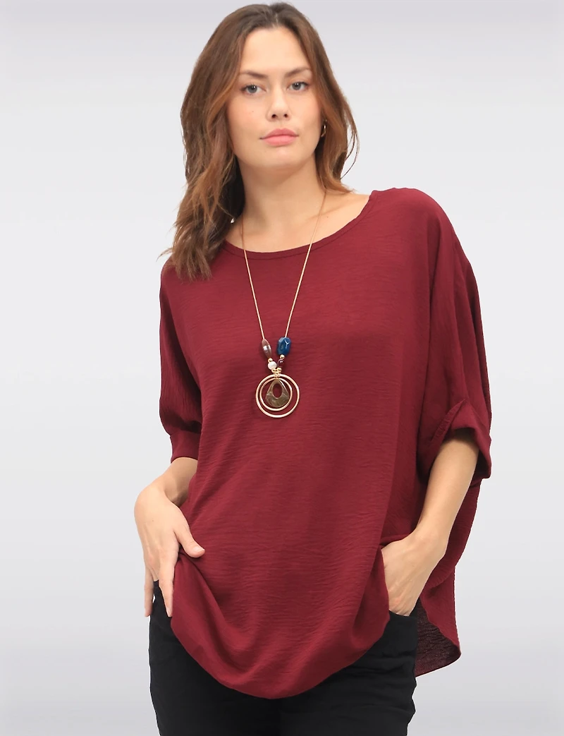 Haut Relax Col Rond à Manches Dolman Courtes avec Collier par Froccella