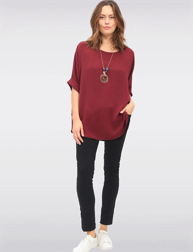 Haut Relax Col Rond à Manches Dolman Courtes avec Collier par Froccella