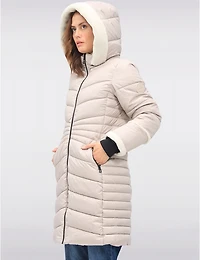 Manteaux | La maison du manteau au Québec Doudoune Longue Végan avec Détails en Sherpa & Capuche Amovible par Point Zero