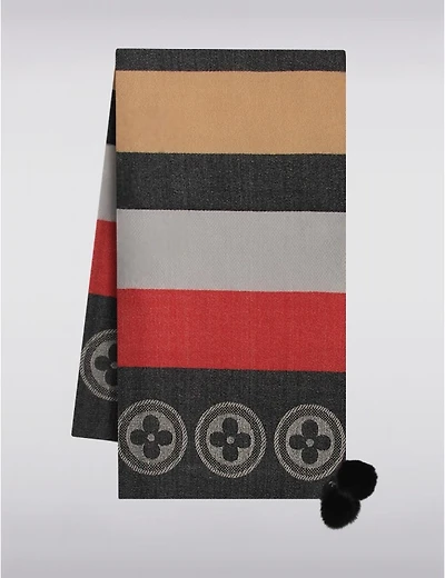 Manteaux Manteaux | La maison du manteau au Québec Écharpe Oblong à Blocs de Couleur Motif Monogram & Pompons en Fausse Fourrure