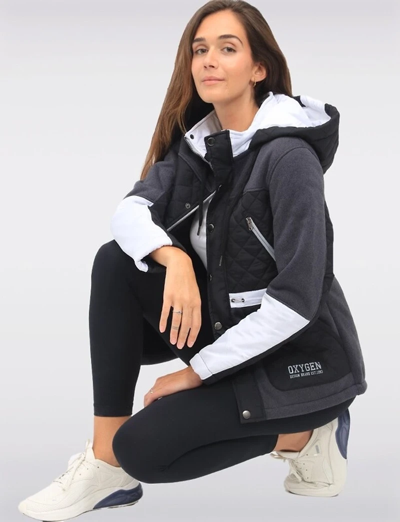 Manteaux | La maison du manteau au Québec Veste vegan matelassée tricotée avec capuche et doublure en polaire par Oxygen