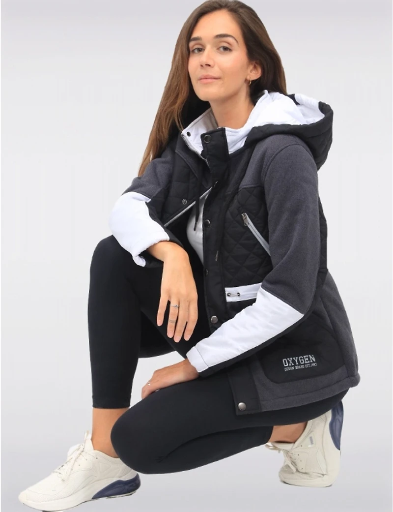 Manteaux | La maison du manteau au Québec Veste vegan matelassée tricotée avec capuche et doublure en polaire par Oxygen