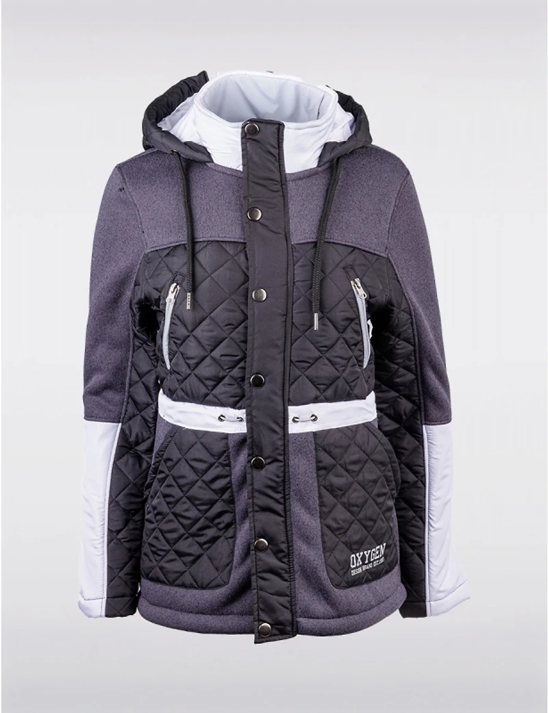 Manteaux | La maison du manteau au Québec Veste vegan matelassée tricotée avec capuche et doublure en polaire par Oxygen