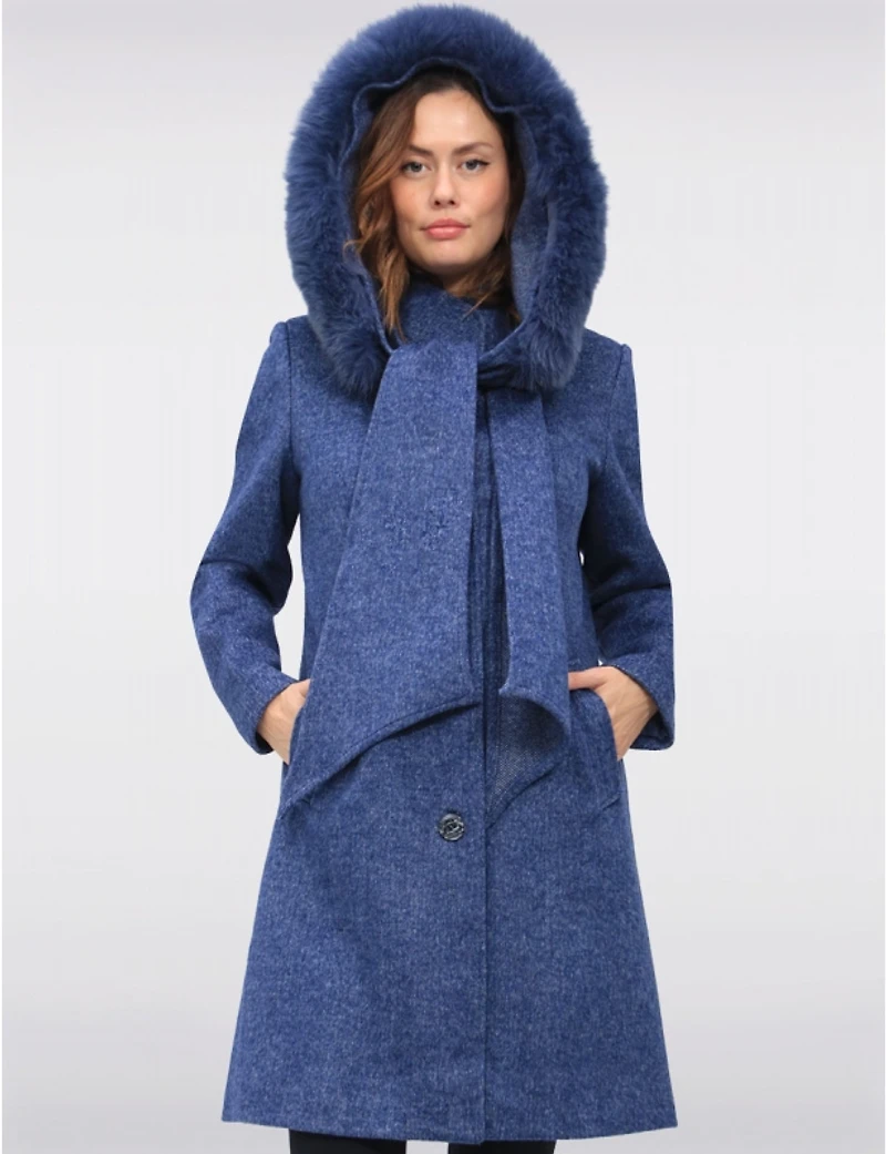 Manteau laine Styla, col fourrure – Offres Black Friday