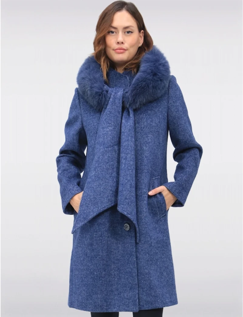 Manteau laine Styla, col fourrure – Offres Black Friday