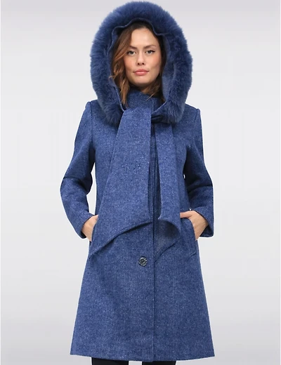 Manteau laine Styla, col fourrure – Offres Black Friday