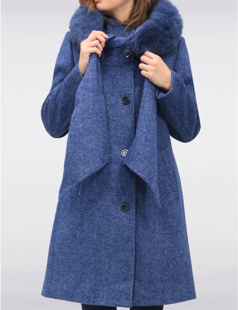 Manteau laine Styla, col fourrure – Offres Black Friday