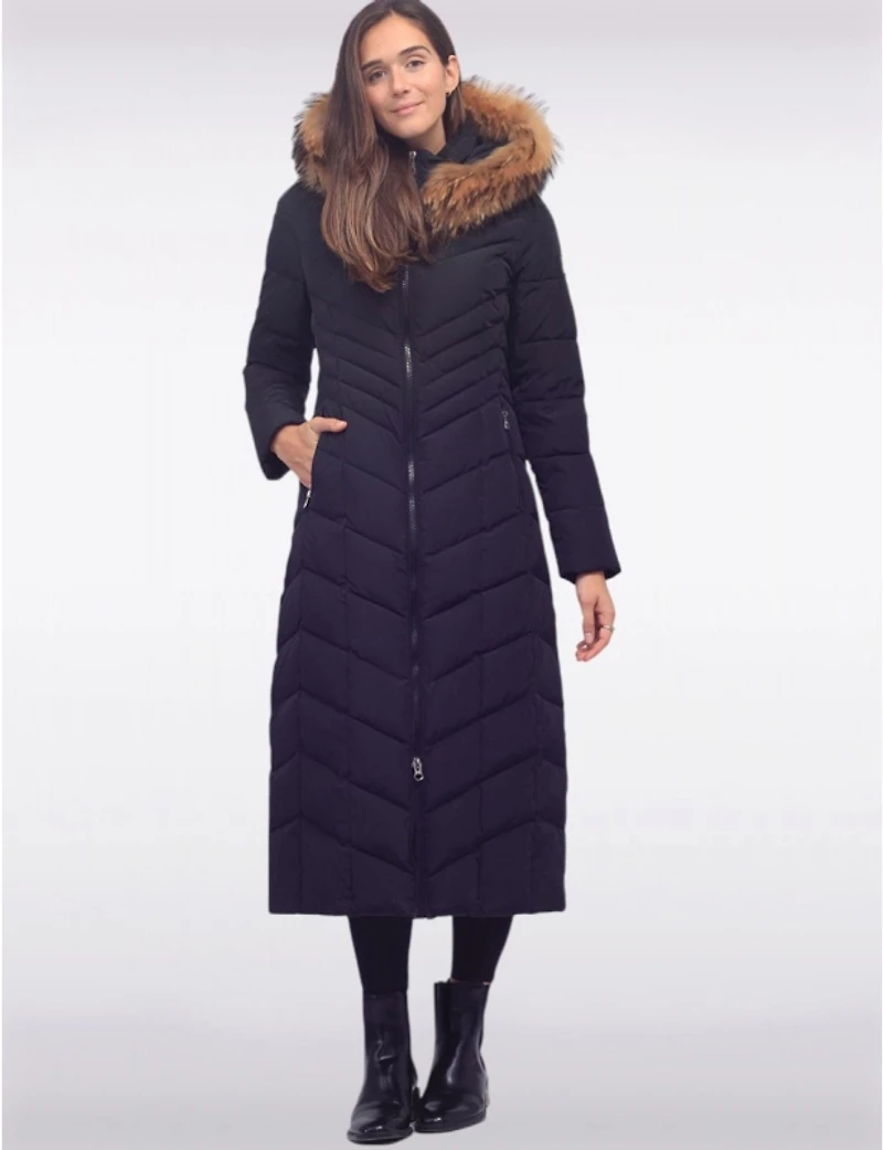 Manteaux | La maison du Manteau au Québec Doudoun Long Éco-Duvet Luxe avec Capuche en Fourrure Naturel par Sokos