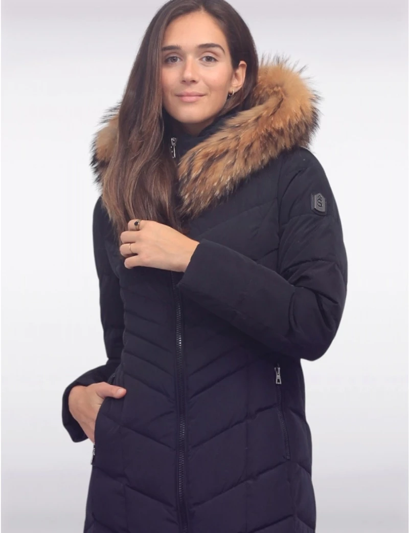Manteaux | La maison du Manteau au Québec Doudoun Long Éco-Duvet Luxe avec Capuche en Fourrure Naturel par Sokos