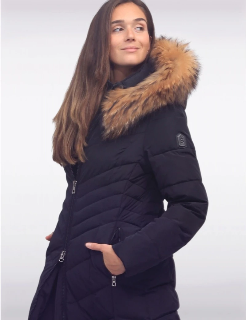 Manteaux | La maison du Manteau au Québec Doudoun Long Éco-Duvet Luxe avec Capuche en Fourrure Naturel par Sokos